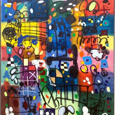 Taher Jaoui_What Happens in Vegas_Oil, acrylic, ink, charcoal, enamel, and spray on canvas_70.9x63in_2019